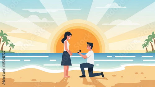 Man Proposing to Woman on Beach at Sunset