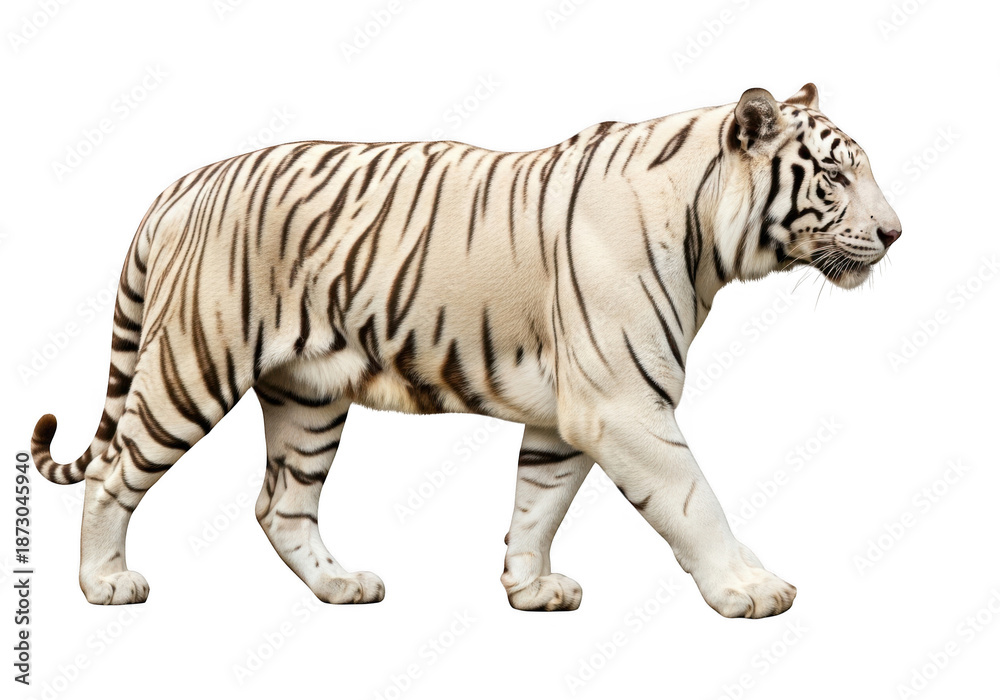 Obraz premium A majestic white tiger walking isolated on transparent background