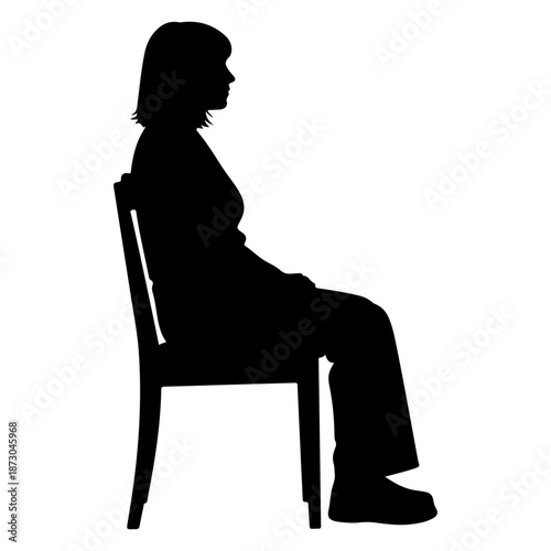 Silhouette of a woman sitting patiently on a chair, profile view Vector
