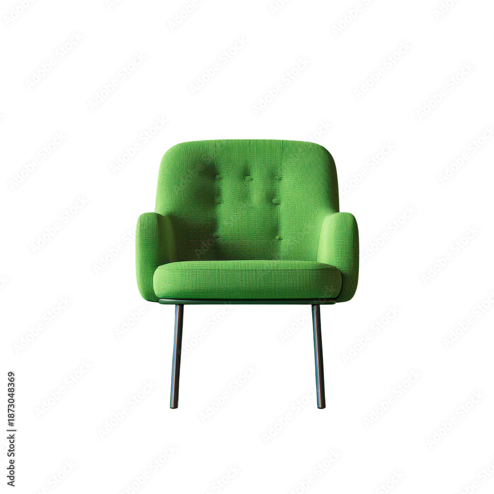 Fototapeta premium Bright green tufted armchair with metal legs on black background image