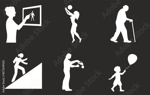 Human Lifecycle Pictograms Set, Growth Stages Icons, Development Milestones, Aging Process, Childhood, Maturity, Seniority