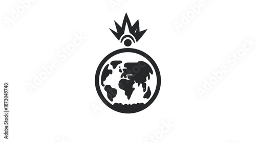 Black and White Grenade with World Map.