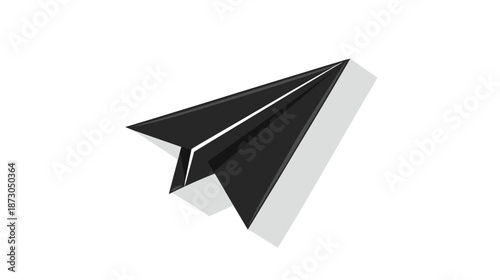 Black Paper Plane on White Background.