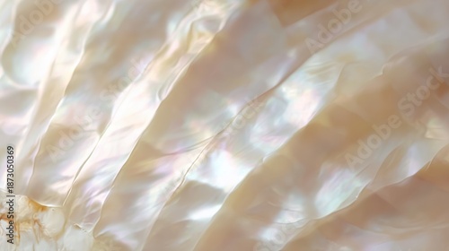 Mother of pearl texture in white as a shiny and elegant backdrop, perfect for jewelry advertisements, high-end stationery, or delicate and beautiful design compositions.