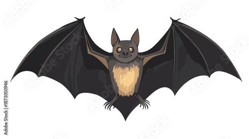 Flying Bat with Outstretched Wings Illustration.