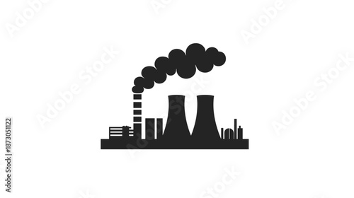 Industrial Factory Silhouette with Pollution Emitting.