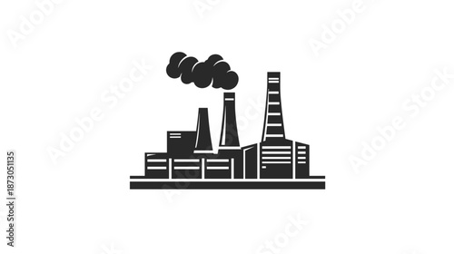 Industrial Factory with Smokestacks and Towers.