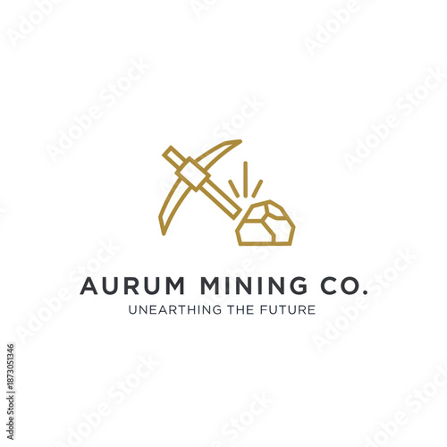 Gold Pickaxe Breaking Ore Rock Mining.