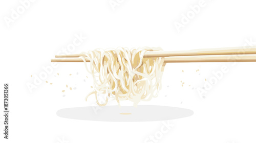 Noodles being lifted by chopsticks.