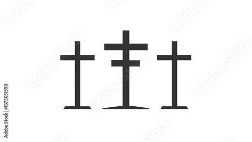 Three crosses on stands against black background symbolizing faith