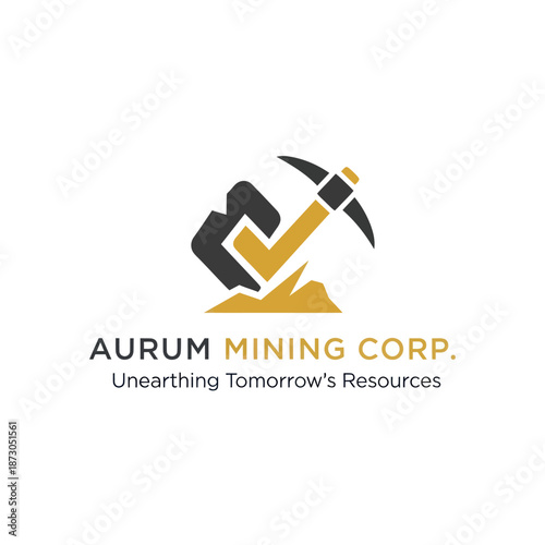 Aurum Mining Corp Logo with Pickaxe.