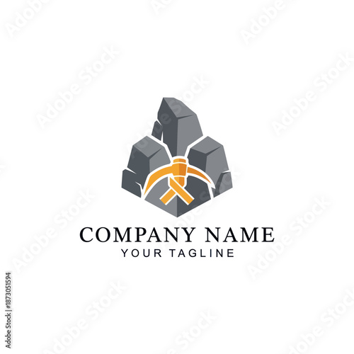 Golden Pickaxe Logo Design Template.