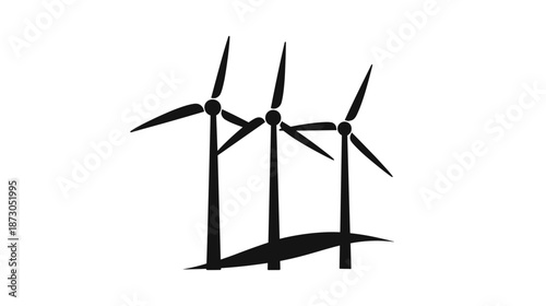 Three Wind Turbines Silhouette Illustration.