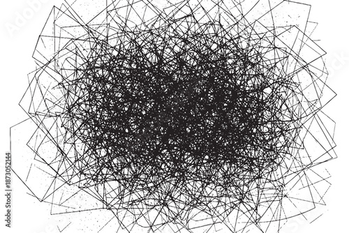 Chaotic Black Abstract Scribble Texture on White Background