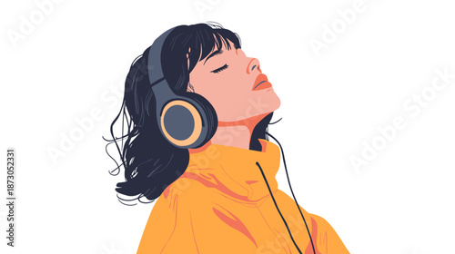 Woman Wearing Headphones Listening to Music.