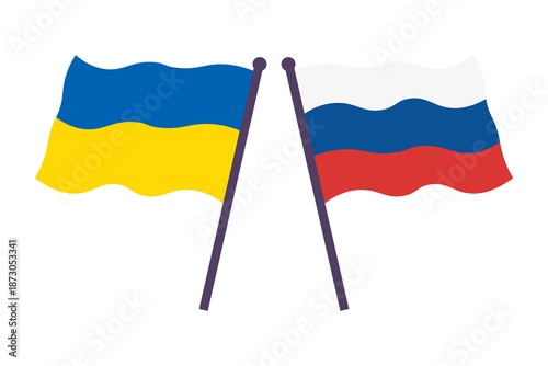 Russian,Ukraine flag together.Russia,Ukrainian waving flag