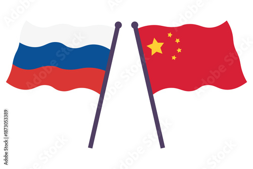 Russia China bilateral relation country flag icon logo design