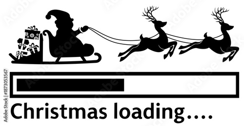 Christmas Loading Progress Bar with Santa Delivering Gifts and Reindeer Team, Holiday Countdown Graphic