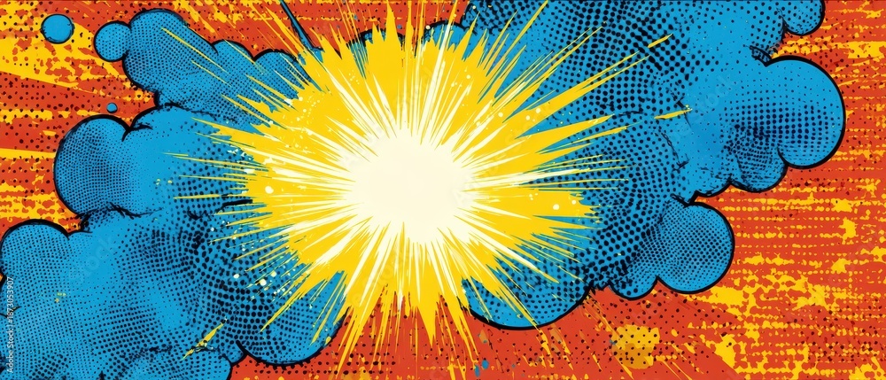 Obraz premium Sunburst light and smoke in comic art style background, great for creative visual, poster, social media, game UI