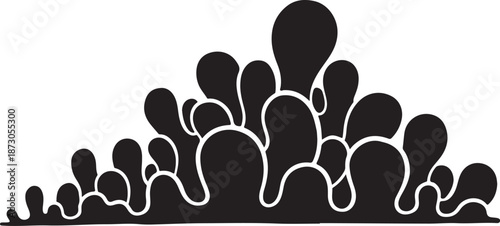 Black and white illustration of abstract bubble shapes rising