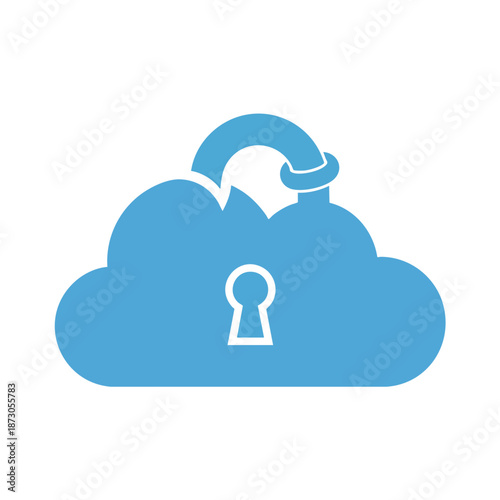 Modern cloud security concept illustration featuring a blue cloud with an unlocked padlock symbol, symbolizing digital data protection and online privacy solutions.