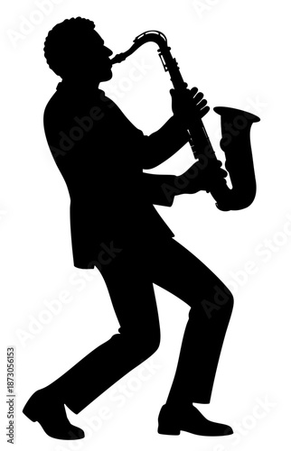Saxophone Player Silhouette Walking Pose, Blues Jazz Musician Playing Sax, Expressive Music Performance