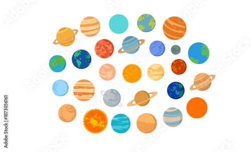 Collection of Planets in Solar System, Cosmic Bodies, and Celestial Objects for Educational Purposes