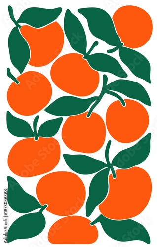Orange tangerine Citrus Decorative Rectangle Composition with Green Leaves – Botanical Orange Filling Vertical Poster Format