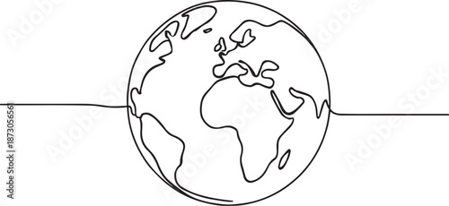 Print Continuous Line Drawing of Earth Globe