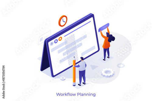 Workflow process isometric vector concept. Design and automation, boost office productivity, business process, cloud-based project management platform software conceptual illustration