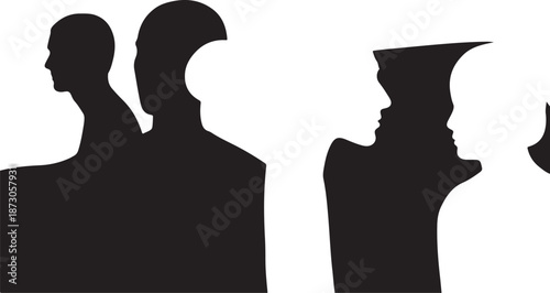Silhouettes of people in various professions and attire standing together