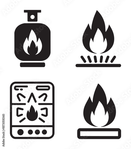 Black and white of gas stove and flames fire