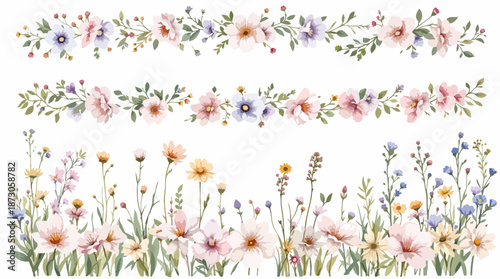 spring flower border watercolor