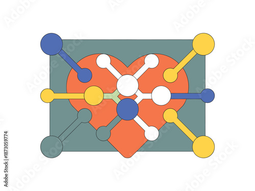 Vibrant heart shaped molecular structure with colorful connections