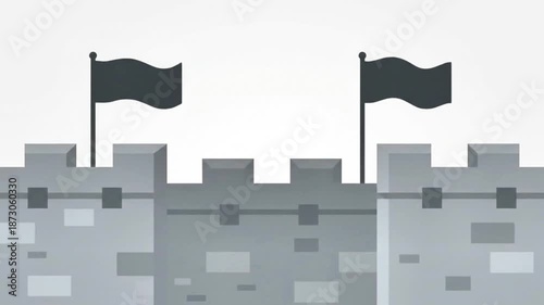Gray Castle Walls with Black Flags.