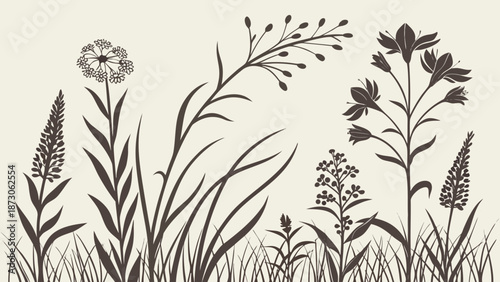 Elegant Silhouette of Wildflowers and Grasses in a Natural Setting.
