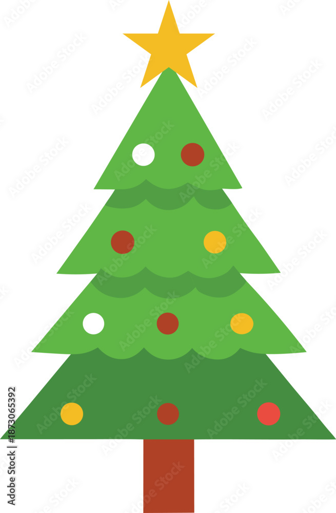 Obraz premium Christmas decorated green tree with bright star on top