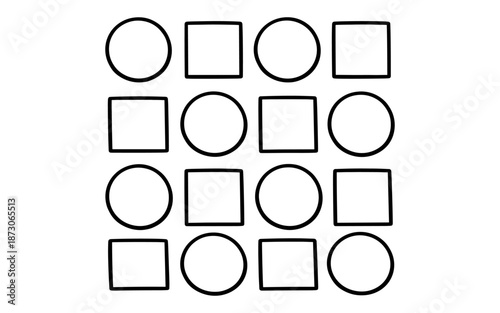 Geometric pattern of alternating circles and squares in a grid formation