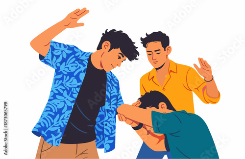 The attitude of an aggressive group trying to inflict physical violence on a friend in the schoolyard or hallway.