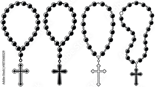 Black and white rosaries with different style crucifixes crosses beads