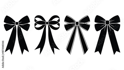 Black bow white ribbon bows