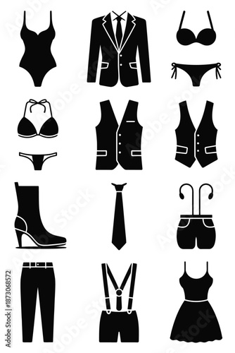 Black silhouettes of various clothing white fashion