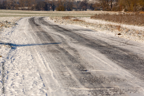 Frozen and snow covered road near the Grube Fernie in Grossen-Linden, Taken in January 2026