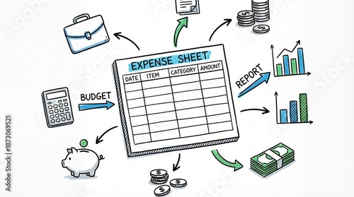 Business expense sheet and financial planning concept with budget tools