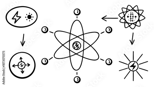 Illustration of atomic structure and energy transitions Vector
