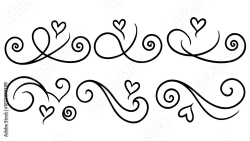 Elegant scroll designs with heart motifs Vector