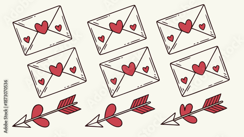 Collection of envelopes with heart-shaped seals and arrows with hearts Vector