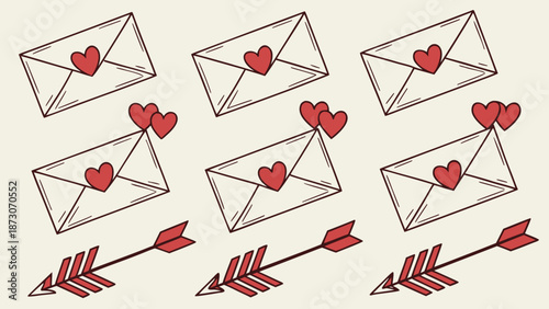 Collection of envelopes with heart-shaped seals and arrows Vector