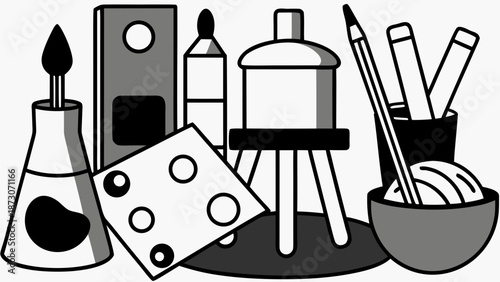 Creative art studio essentials in monochrome Vector