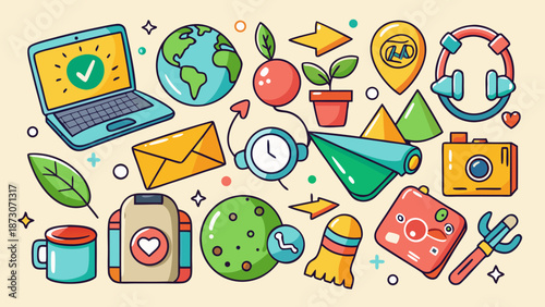 Illustrated collection of everyday items and symbols Vector